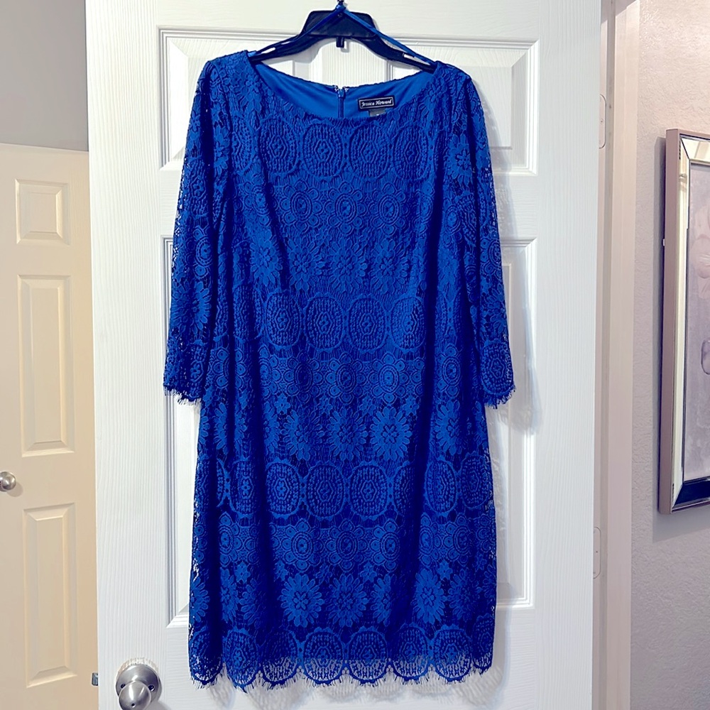 Beautiful Jessica Howard Royal Blue dress with lace overlay for any occasion!